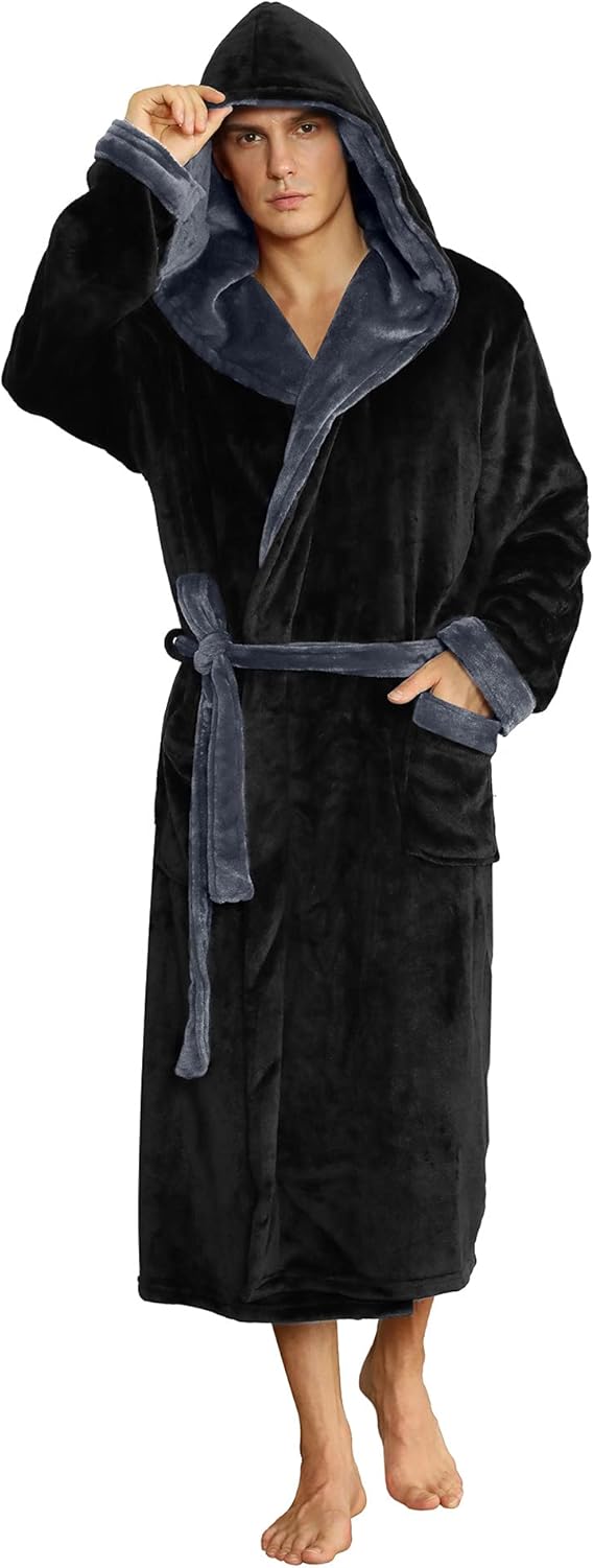 Peignoir Homme Doux Bicolore avec Capuche et Poches Profondes 16