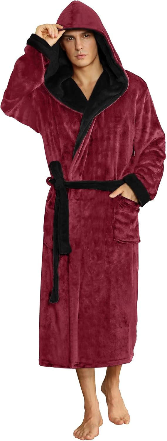 Peignoir Homme Doux Bicolore avec Capuche et Poches Profondes 17