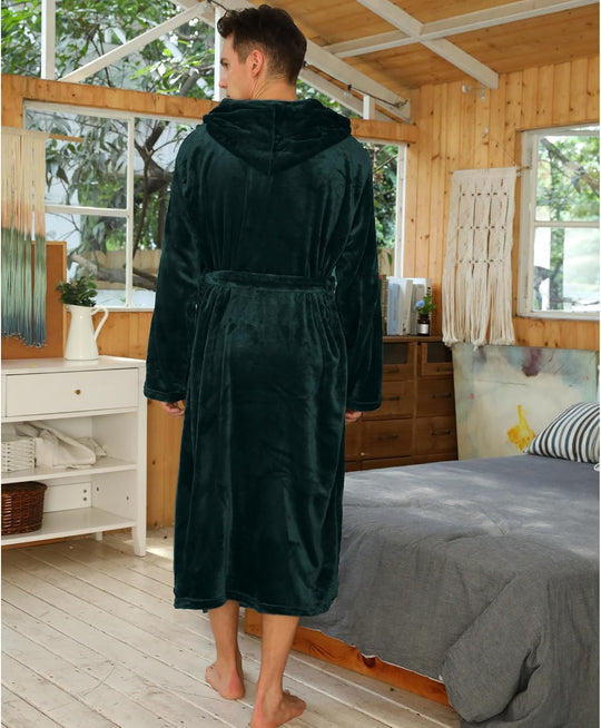 Peignoir Homme Doux Bicolore avec Capuche et Poches Profondes 2