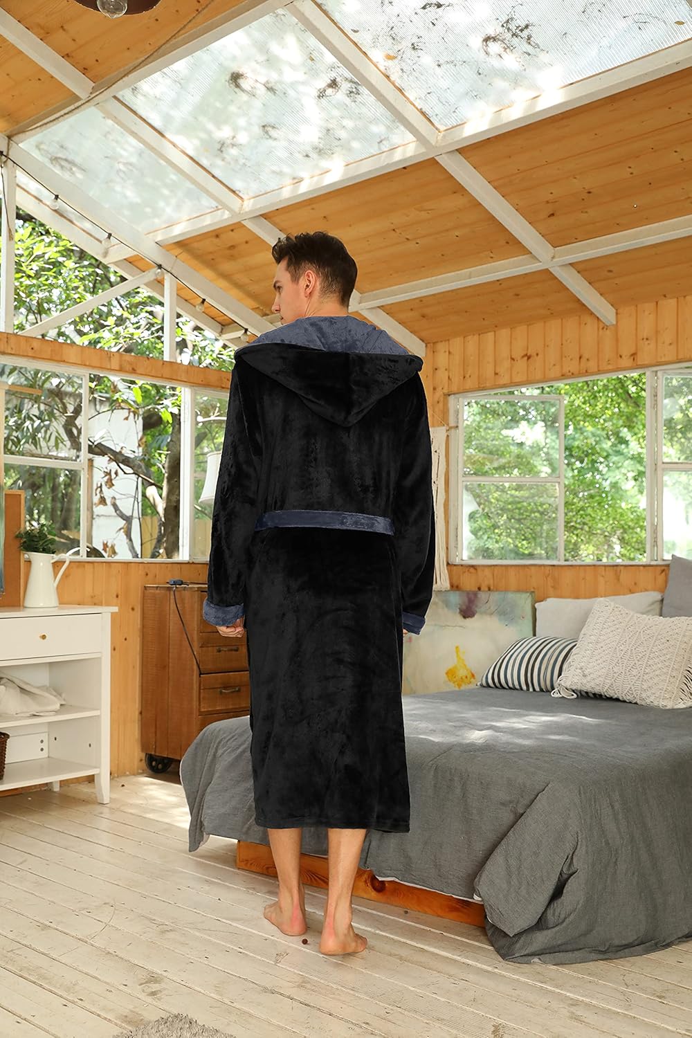 Peignoir Homme Doux Bicolore avec Capuche et Poches Profondes 6