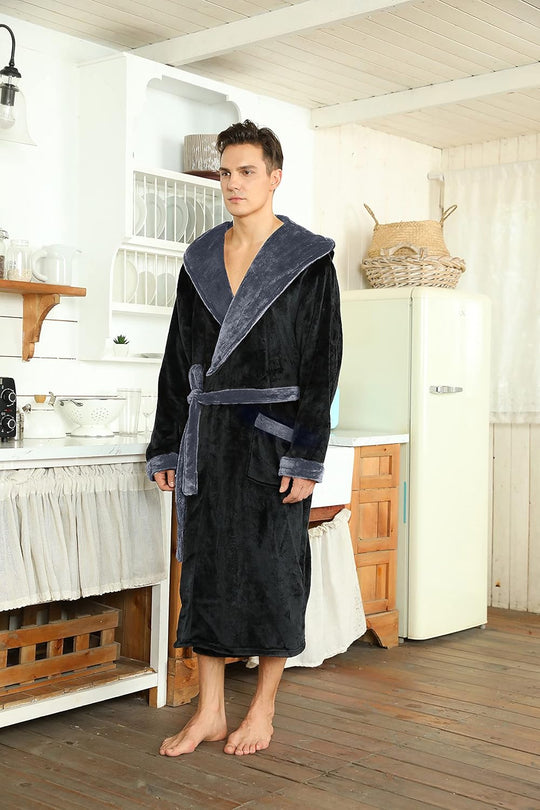 Peignoir Homme Doux Bicolore avec Capuche et Poches Profondes 7