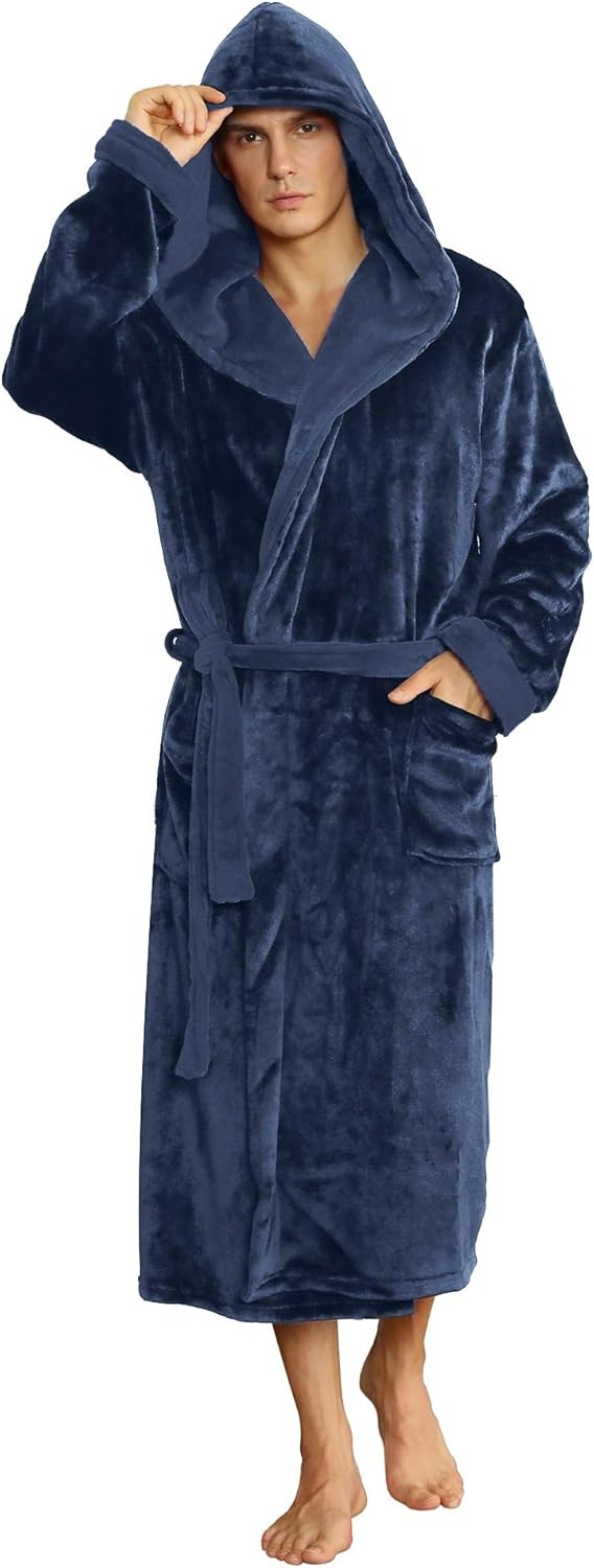 Peignoir Homme Doux Bicolore avec Capuche et Poches Profondes 9