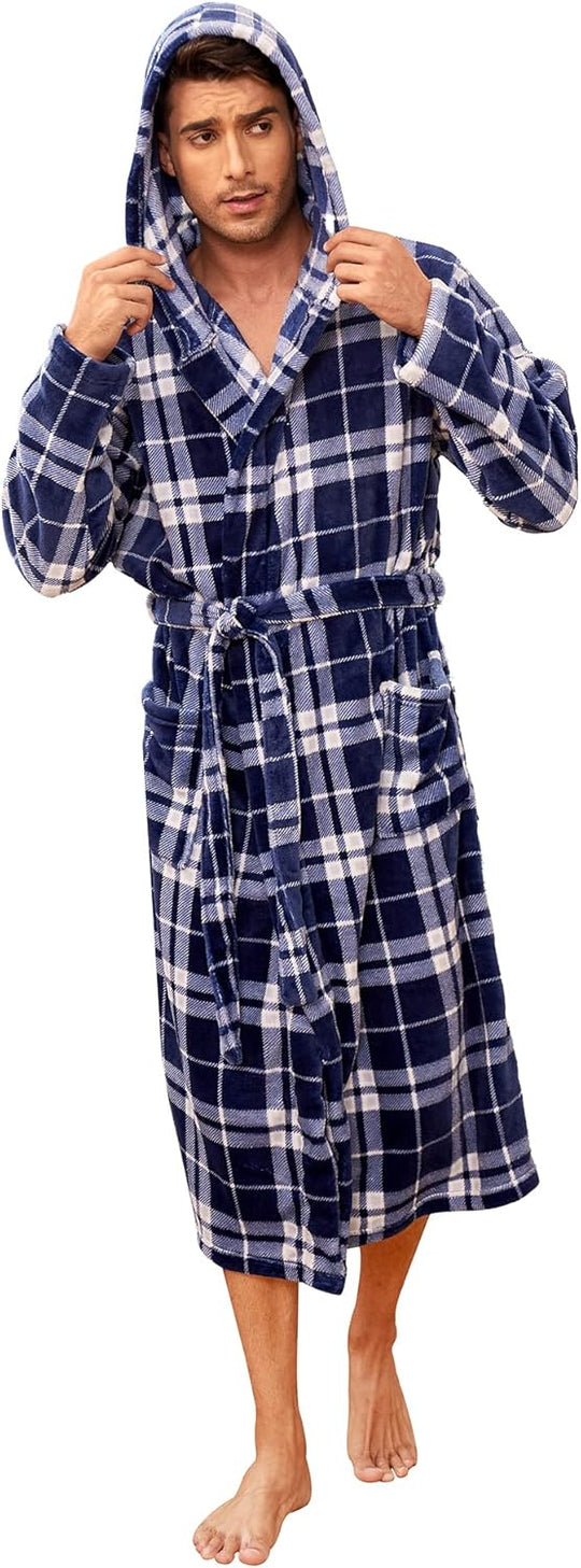 Peignoir Homme Long Confortable avec Poches et Ceinture Ajustable 0