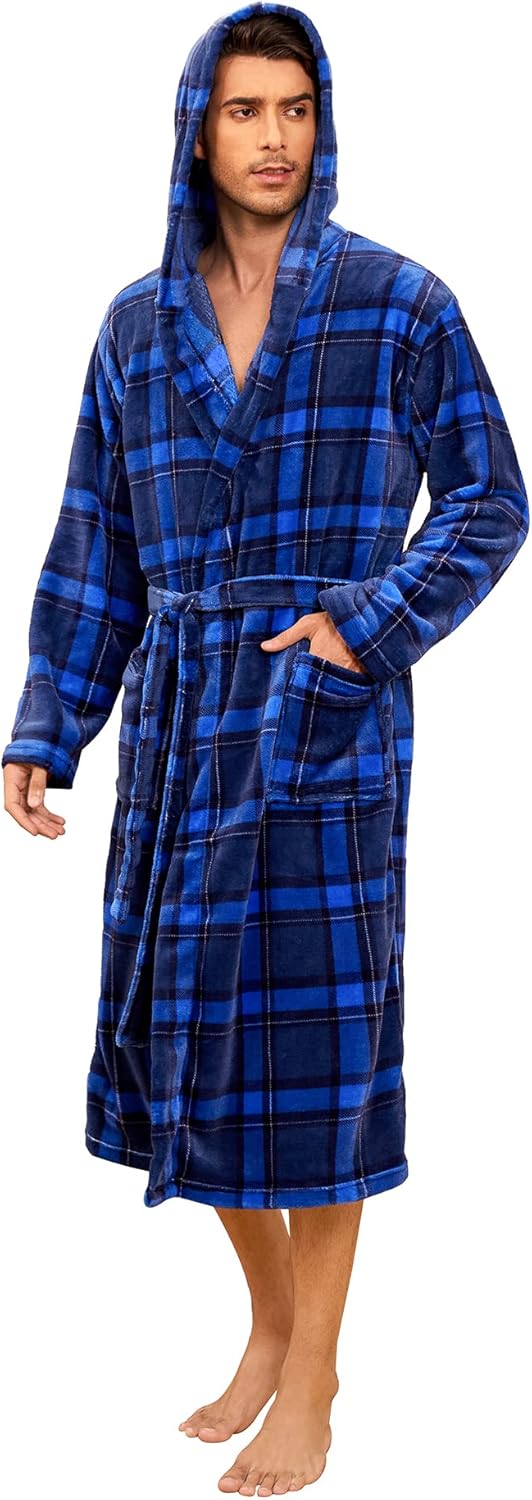 Peignoir Homme Long Confortable avec Poches et Ceinture Ajustable 1