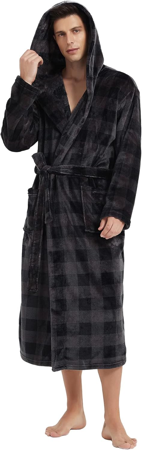 Peignoir Homme Long Confortable avec Poches et Ceinture Ajustable 12