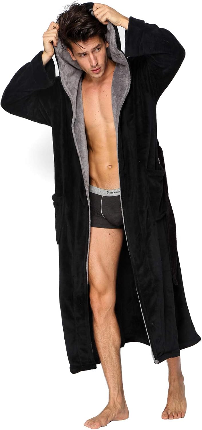 Peignoir Pour Homme à Capuche Confortable avec Poches Profondes 0