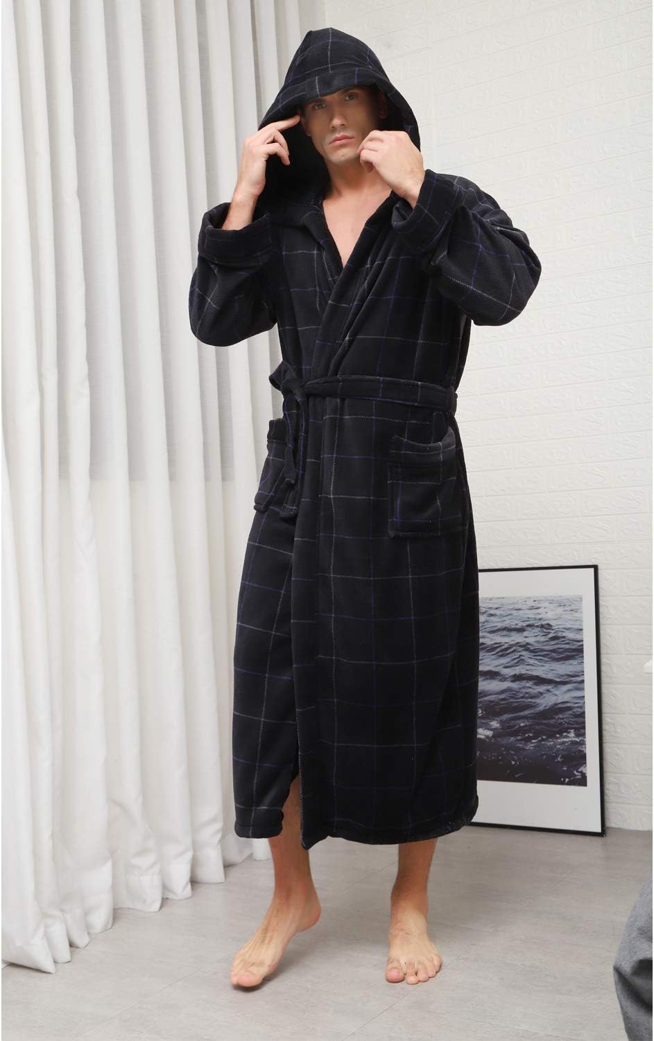 Peignoir Pour Homme à Capuche Confortable avec Poches Profondes 5