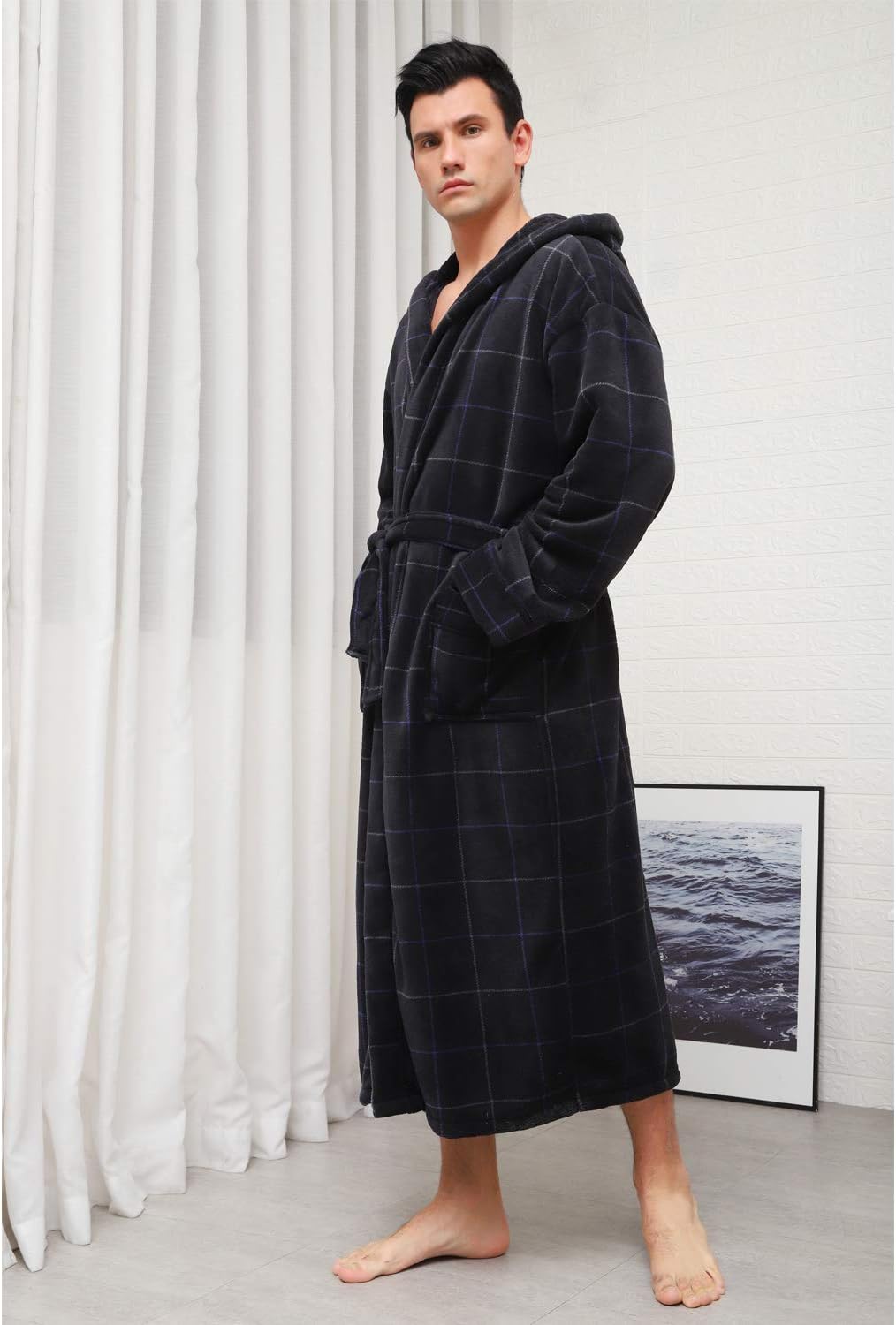 Peignoir Pour Homme à Capuche Confortable avec Poches Profondes 6