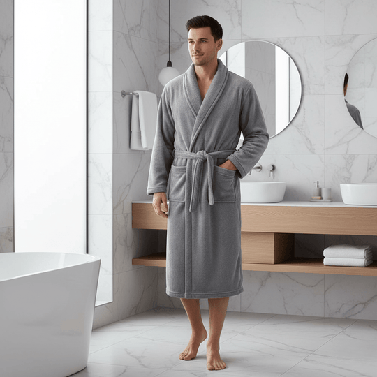 Peignoir d'Hiver pour Femme et Homme à Manches Longues avec Ceinture et Poches 4