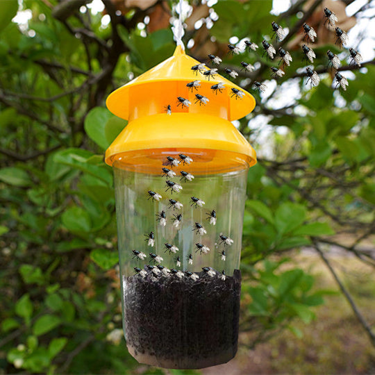 Piège à insectes extérieur réutilisable avec réservoir d'appât et auvent suspendu 1