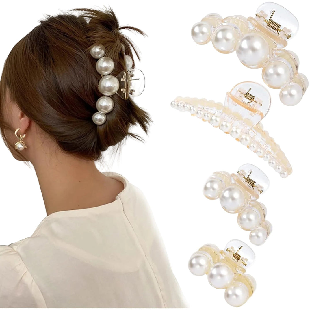Pince à Cheveux Femme Chic en Perles - Lot de 4 Barrette Cheveux Sophistiquée 0
