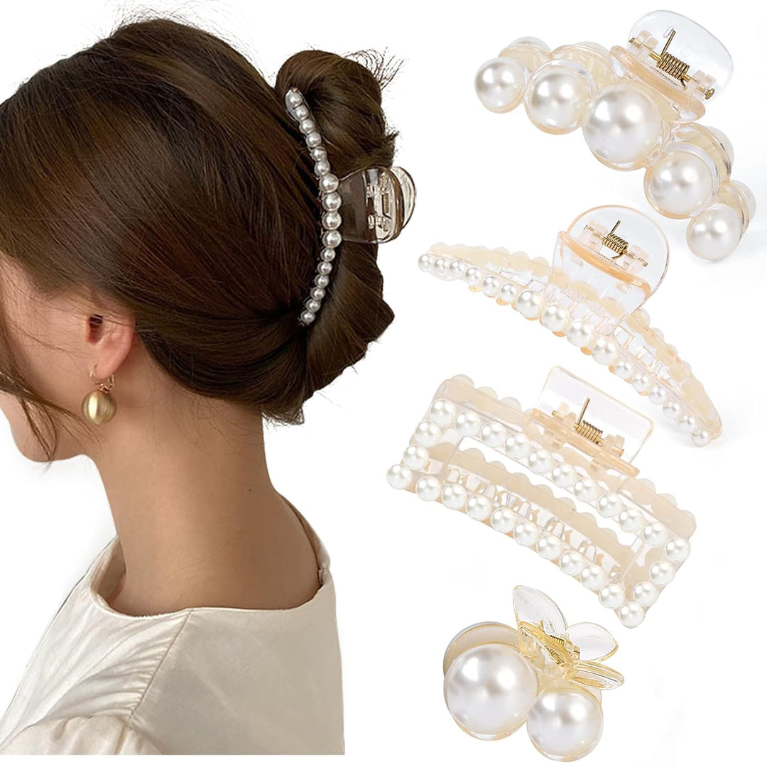 Pince à Cheveux Femme Chic en Perles - Lot de 4 Barrette Cheveux Sophistiquée 1