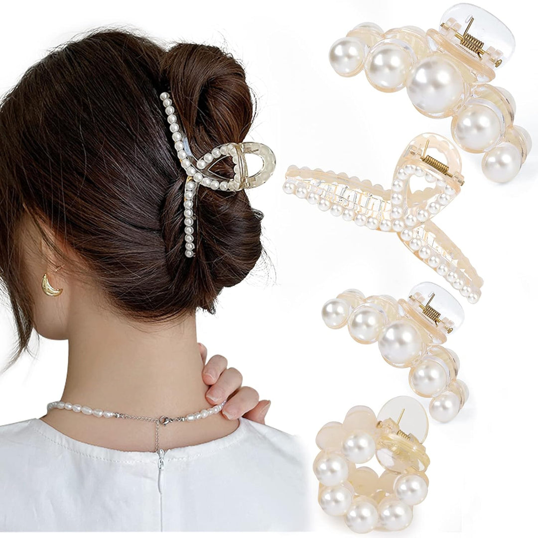 Pince à Cheveux Femme Chic en Perles - Lot de 4 Barrette Cheveux Sophistiquée 3