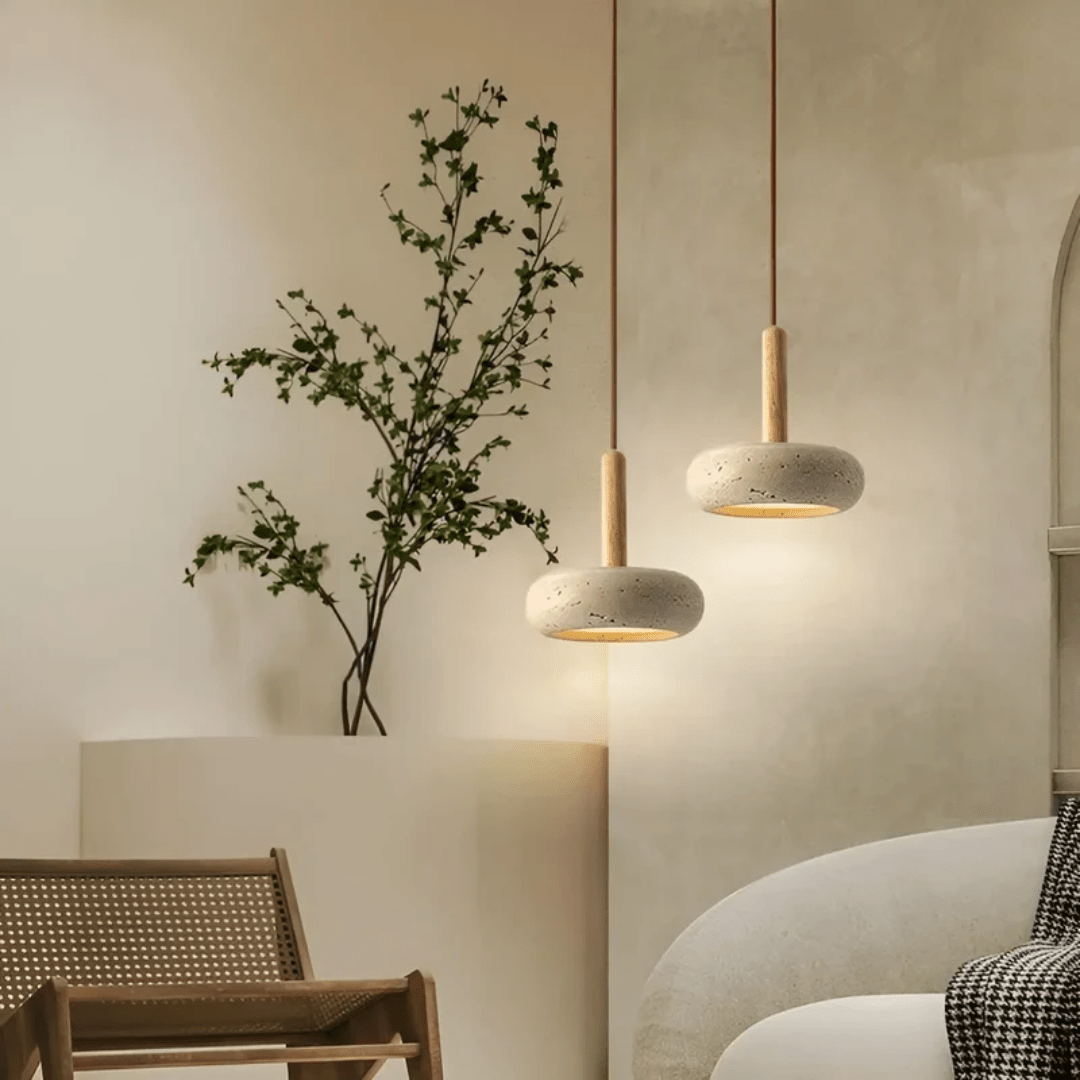 Plafonnier Rétro LED en Bois et Pierre 4