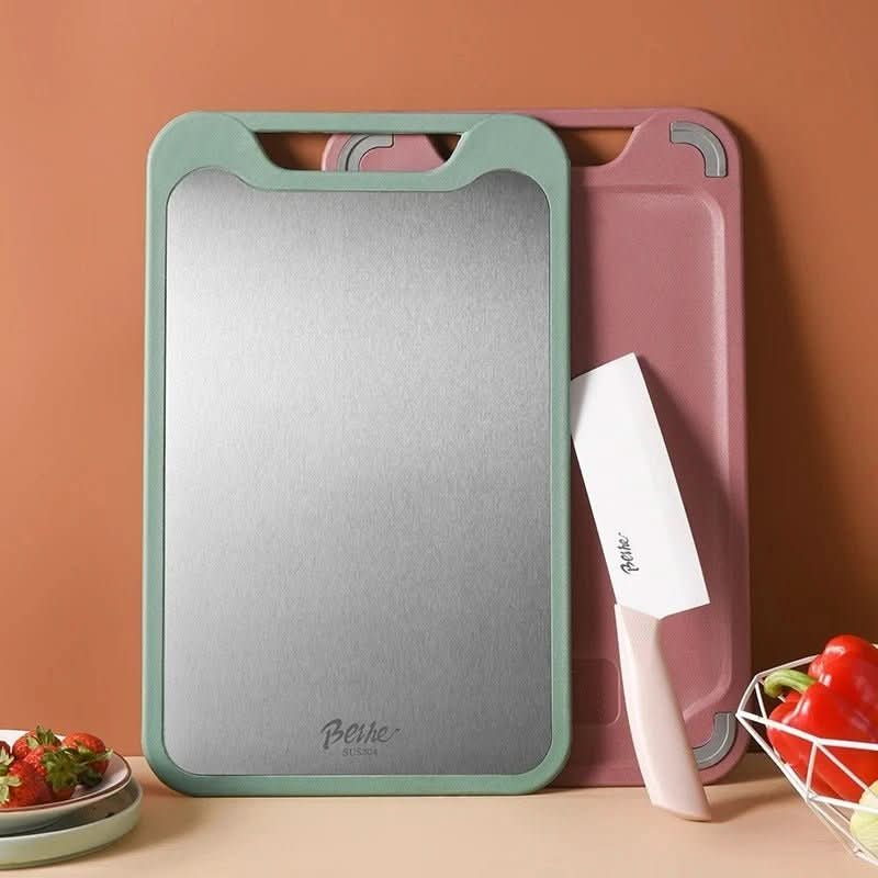 Planche à Découper Inox Double Face avec Rainure à Jus 2