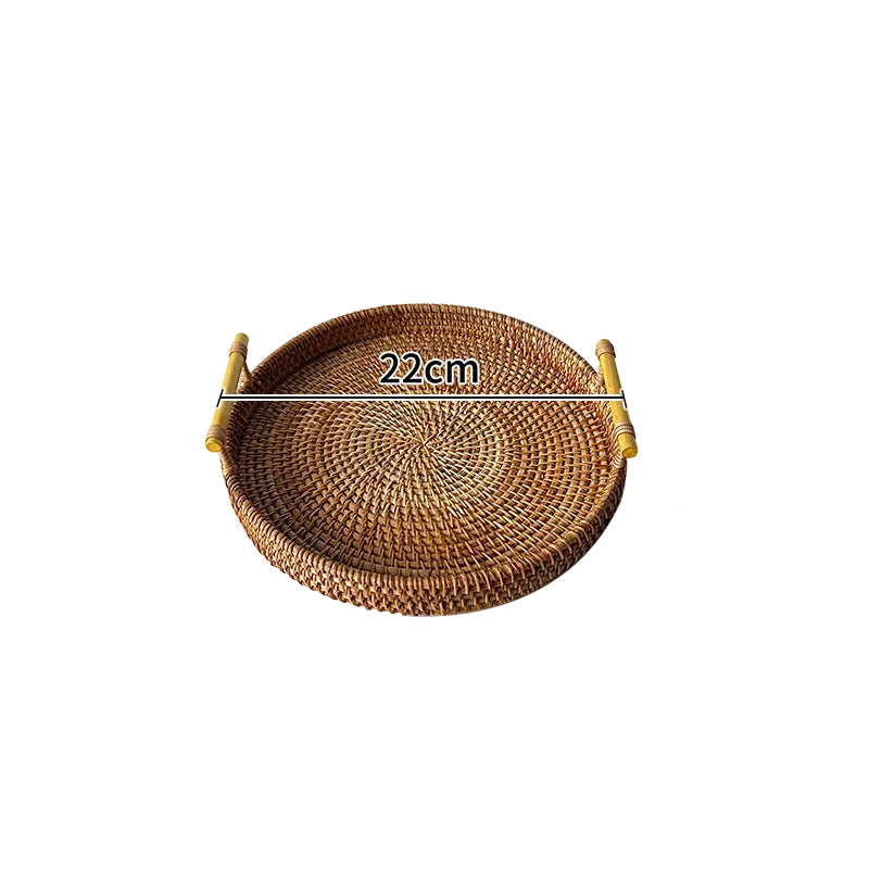 Plat de Service Rond Design Unique avec Poignées en Bambou 0