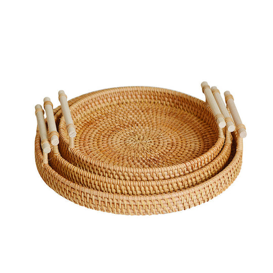 Plat de Service Rond Design Unique avec Poignées en Bambou 1