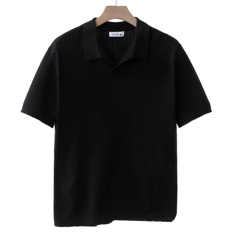 Polo Homme Classique À Col Boutonné Motif Côtes Manche Longue 0