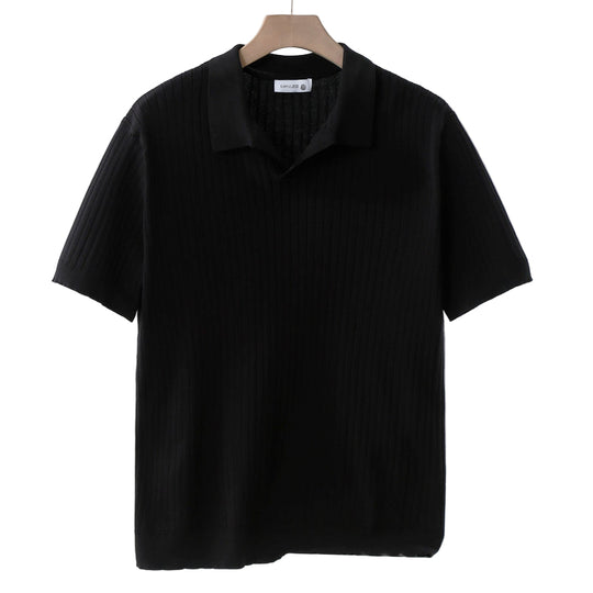 Polo Homme Classique À Col Boutonné Motif Côtes Manche Longue 0