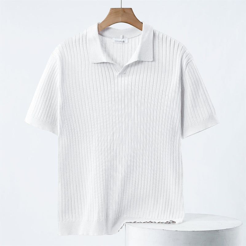Polo Homme Classique À Col Boutonné Motif Côtes Manche Longue 1