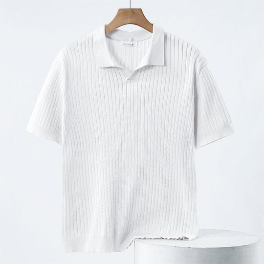 Polo Homme Classique À Col Boutonné Motif Côtes Manche Longue 1
