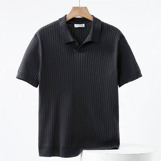 Polo Homme Classique À Col Boutonné Motif Côtes Manche Longue 4