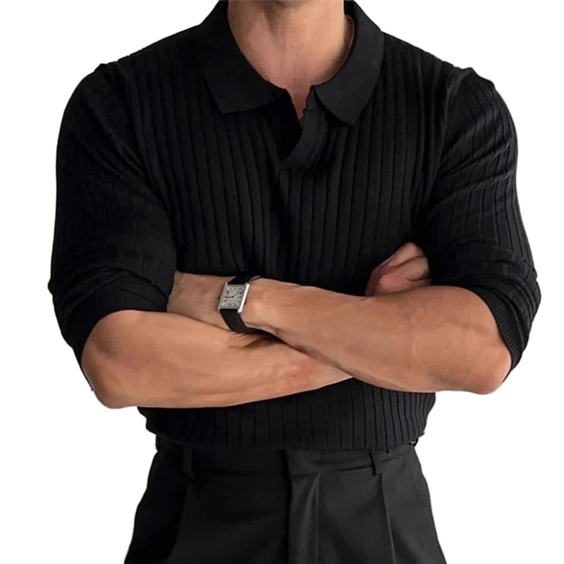 Polo Homme Col En V Manche Longue Style Classique 0