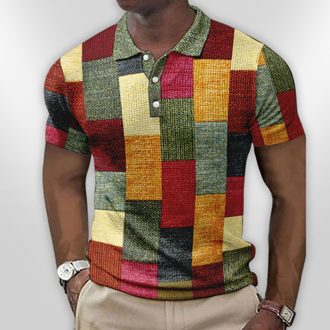 Polo Homme Décontracté en Mélange de Coton à Carreaux 0