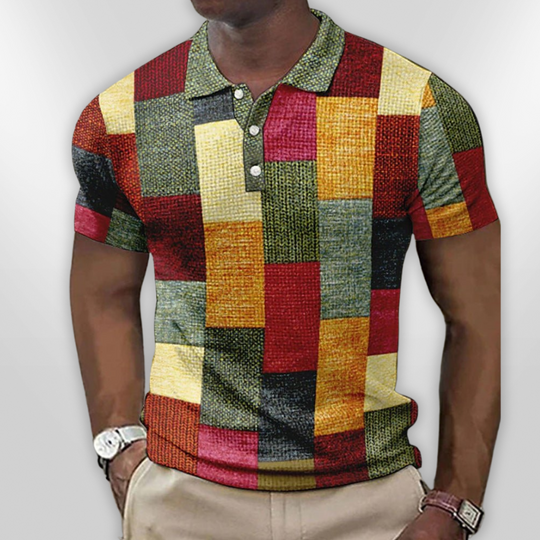 Polo Homme Décontracté en Mélange de Coton à Carreaux 0