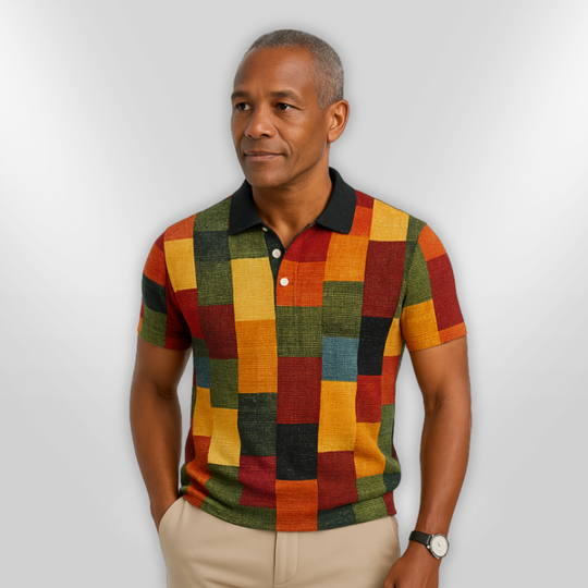 Polo Homme Décontracté en Mélange de Coton à Carreaux 1