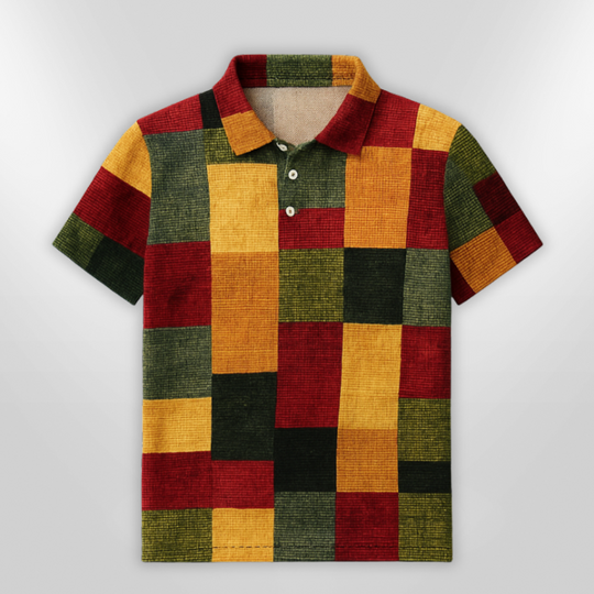 Polo Homme Décontracté en Mélange de Coton à Carreaux 2