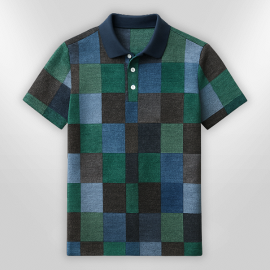 Polo Homme Décontracté en Mélange de Coton à Carreaux 4