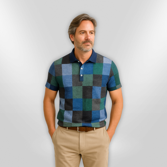 Polo Homme Décontracté en Mélange de Coton à Carreaux 5