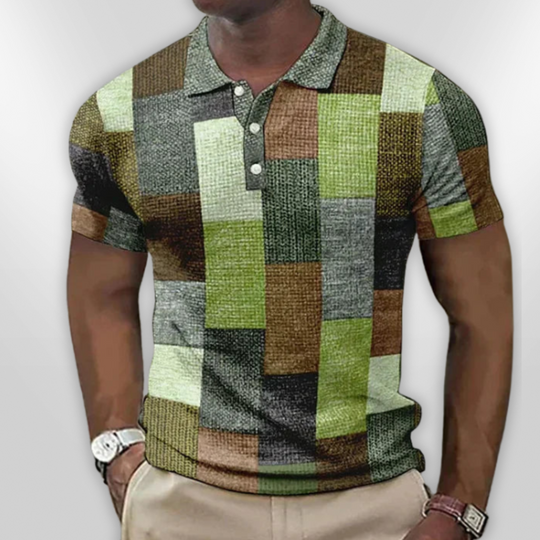Polo Homme Décontracté en Mélange de Coton à Carreaux 6