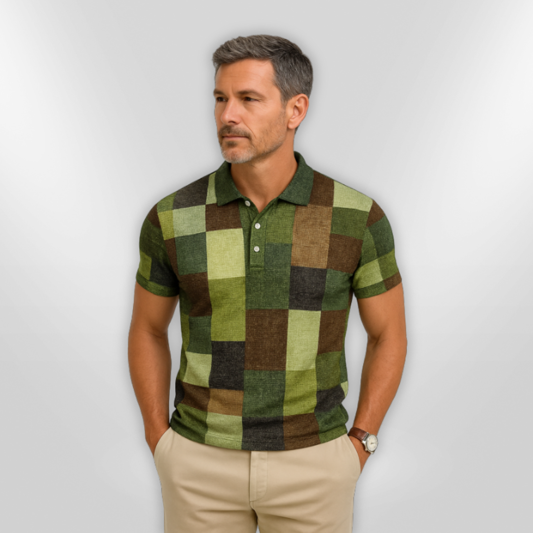 Polo Homme Décontracté en Mélange de Coton à Carreaux 7