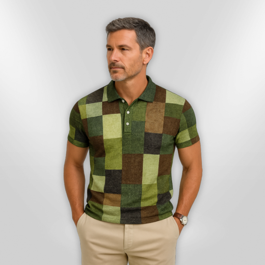 Polo Homme Décontracté en Mélange de Coton à Carreaux 7
