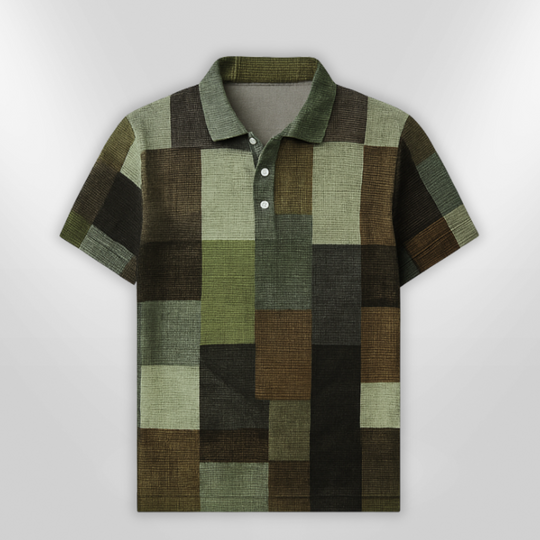 Polo Homme Décontracté en Mélange de Coton à Carreaux 8