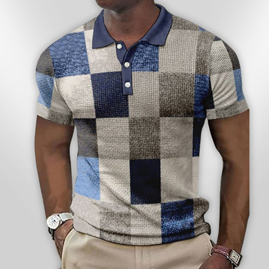 Polo Homme Décontracté en Mélange de Coton à Carreaux 9
