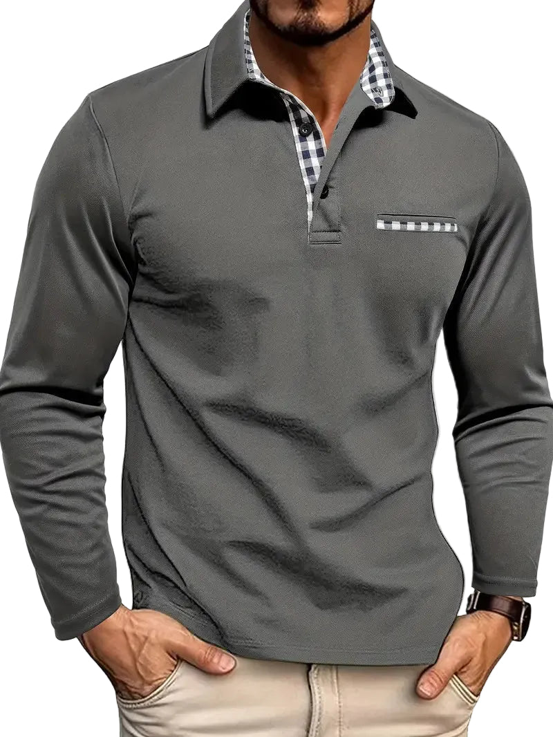Polo Homme Manche Longue Chic avec Détails à Carreaux 0