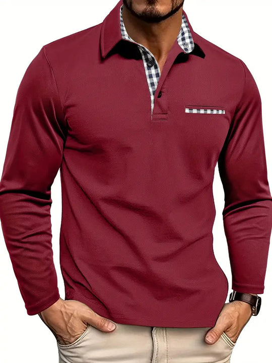 Polo Homme Manche Longue Chic avec Détails à Carreaux 1