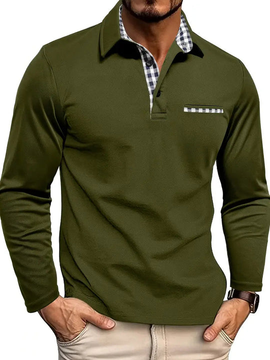 Polo Homme Manche Longue Chic avec Détails à Carreaux 2