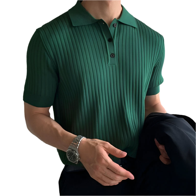 Polo pour Hommes Coupe Ajustée Tricot Doux à Côtes Manches Courtes 0