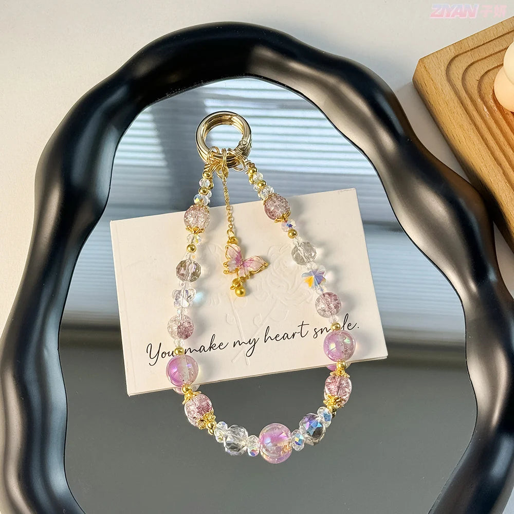 Porte-clés Femme avec Pendentif Papillon et Perles 0