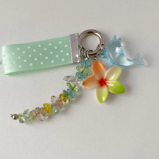 Porte-clés fantaisie dauphin avec breloques florales 3