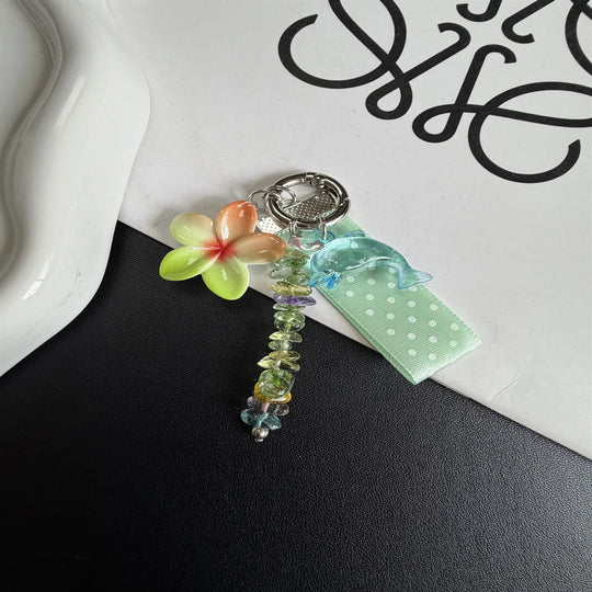 Porte-clés fantaisie dauphin avec breloques florales 4