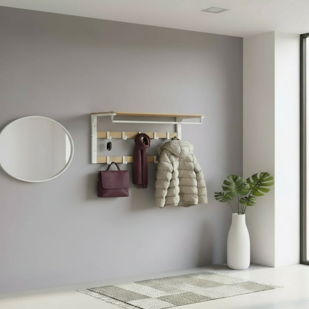 Porte-manteau mural 3 en 1 avec étagère et crochets 1