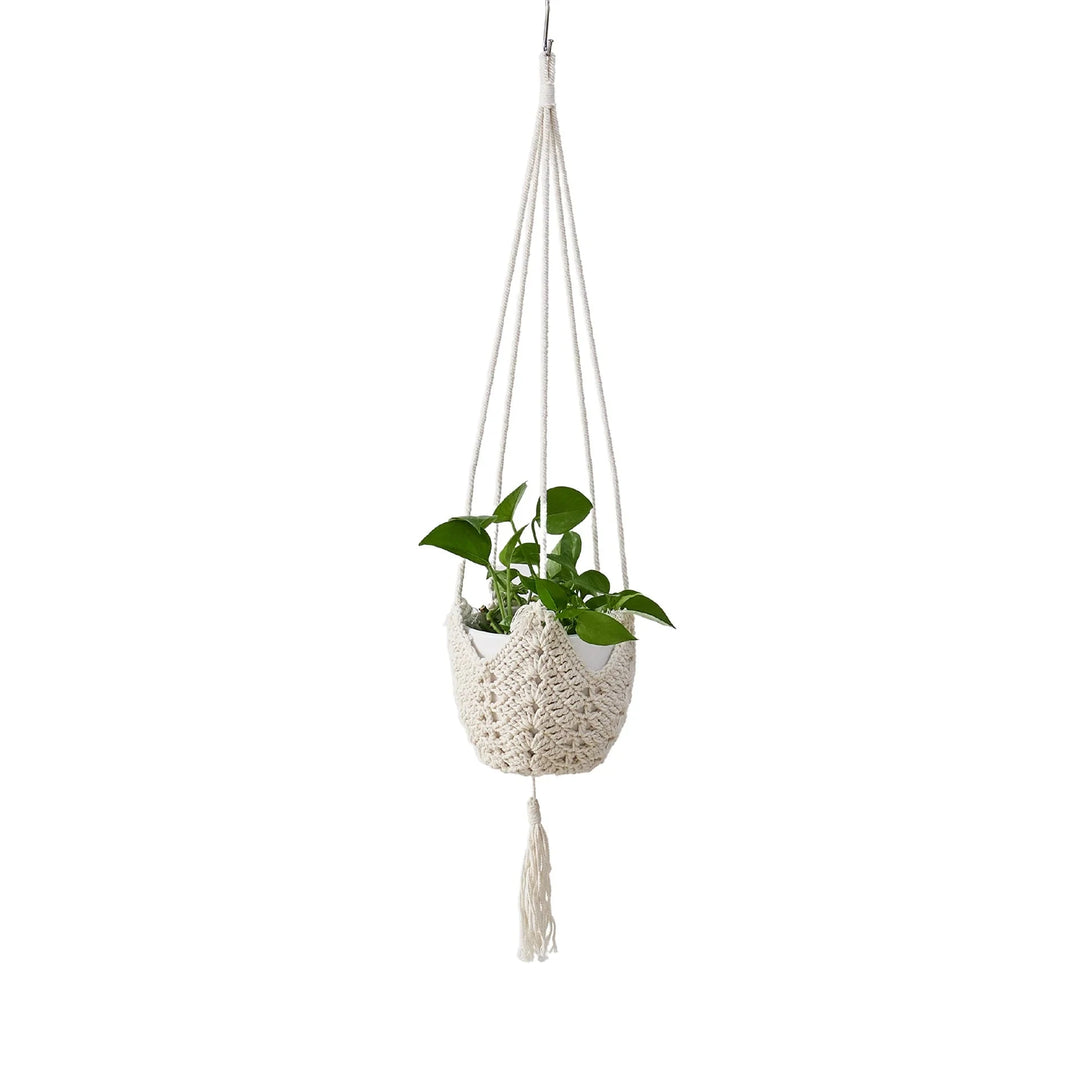 Porte-plante suspendu macramé double support pour intérieur 0