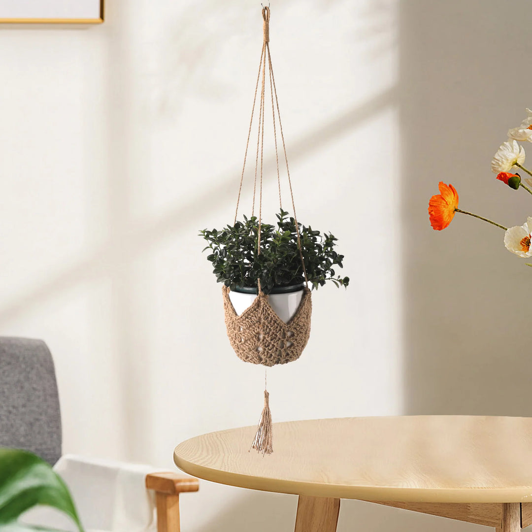 Porte-plante suspendu macramé double support pour intérieur 1