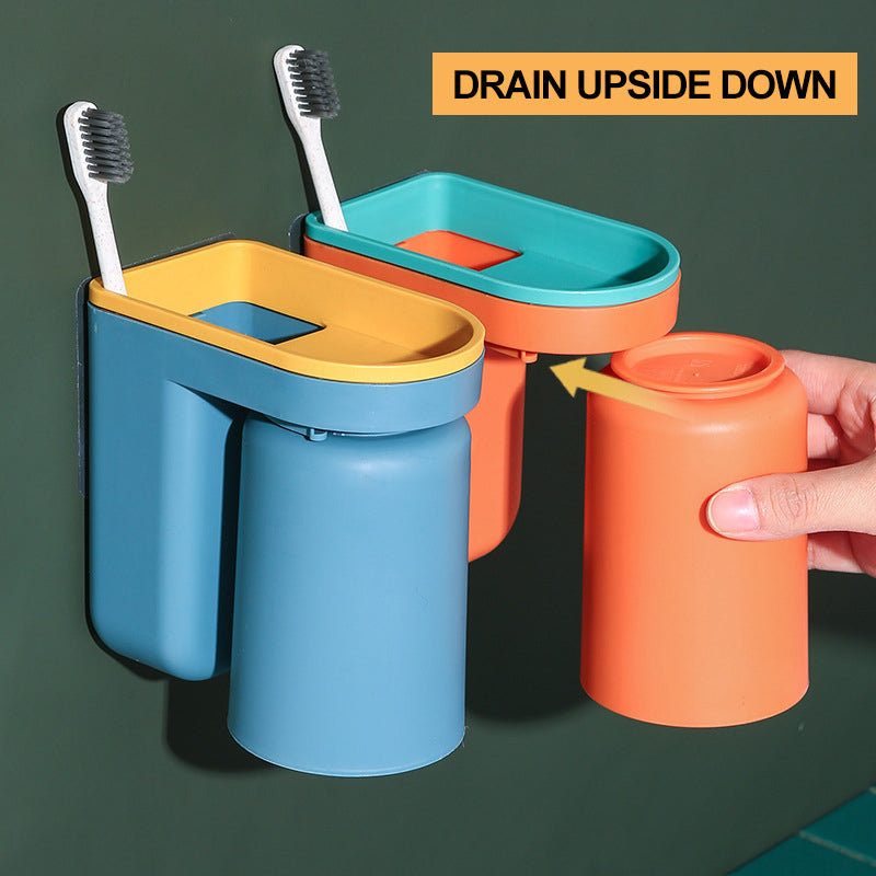 Porte Brosse À Dent Mural 2 En 1 Pratique Avec Support Gobelet Moderne 3