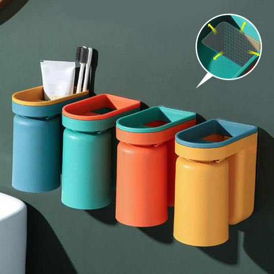 Porte Brosse À Dent Mural 2 En 1 Pratique Avec Support Gobelet Moderne 6